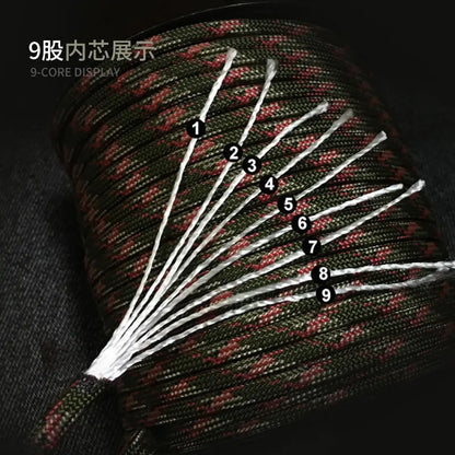 100M 550 Military Standard 9-Core Paracord Rope 4mm Outdoor Parachute Cord Survival Umbrella Tent Lanyard Strap Beauty World Shop