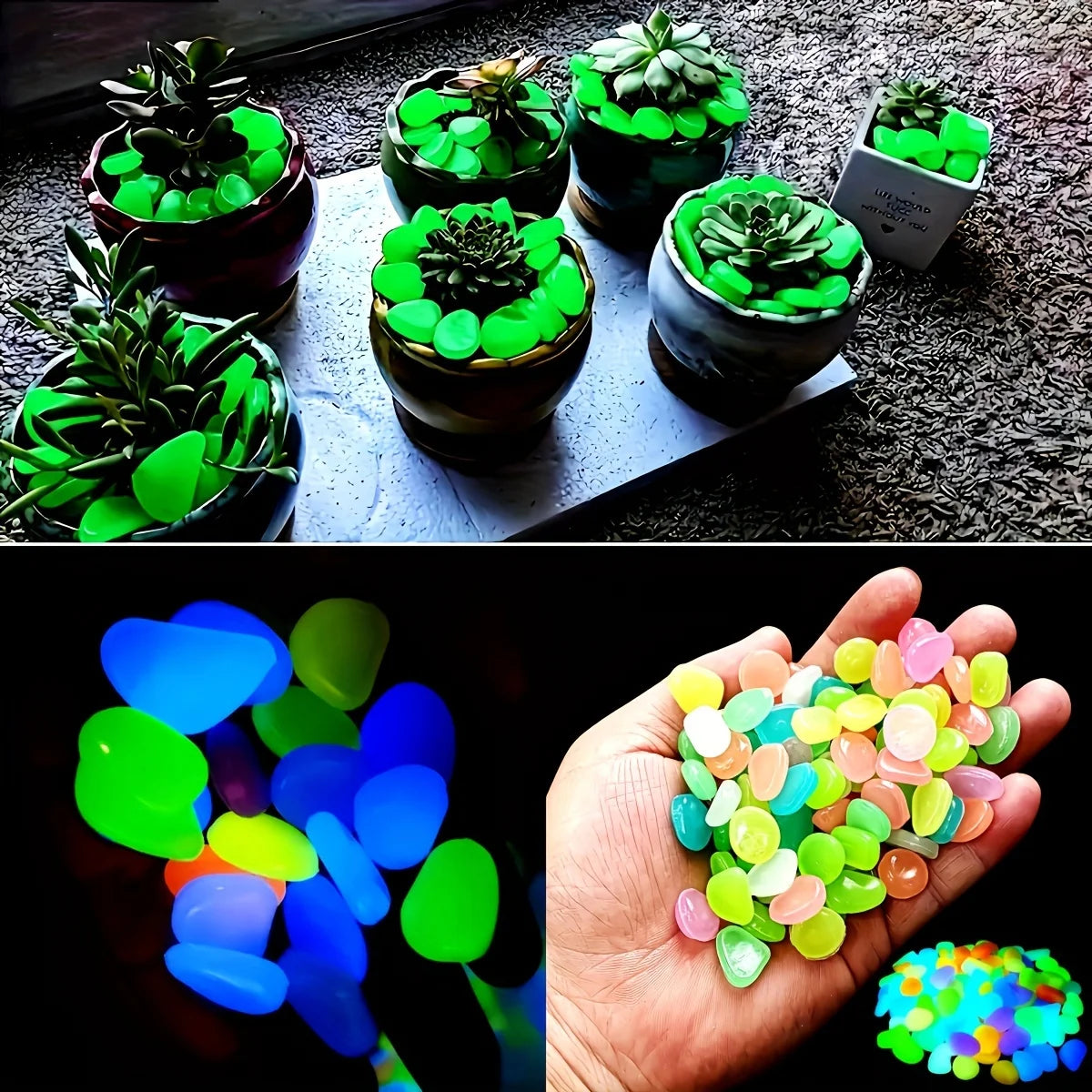 100pcs Glow In The Dark Pebbles, Resin Luminous Stones For Landscape, Garden Paths, Potted Plants, Parks, Aquarium Decor, Beauty World Shop