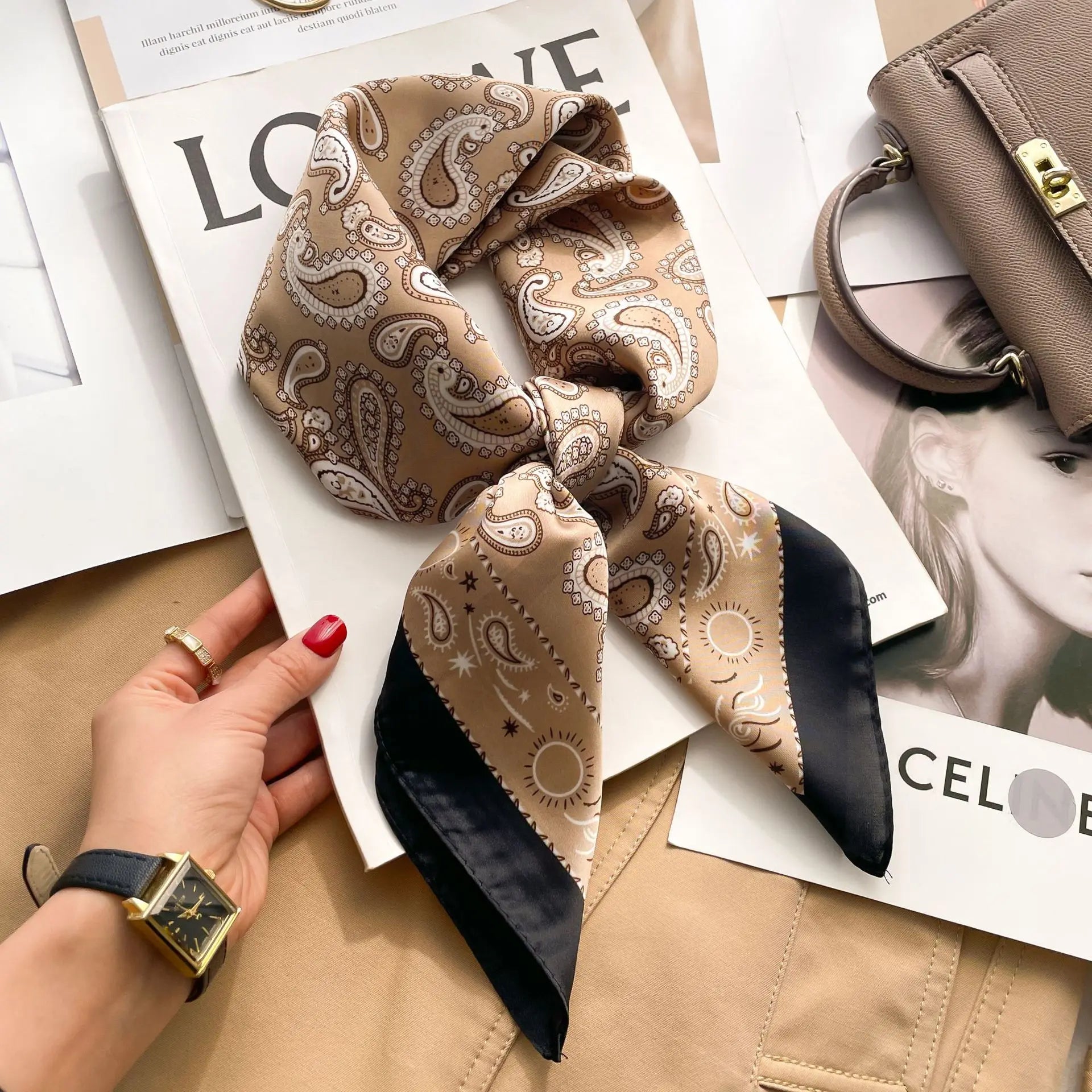 Luxury Silk Scarf Neckerchief Women's Silk Square Scarf Purse Scarf for Women Designer Silk Headscarf SJ01 Beauty World Shop