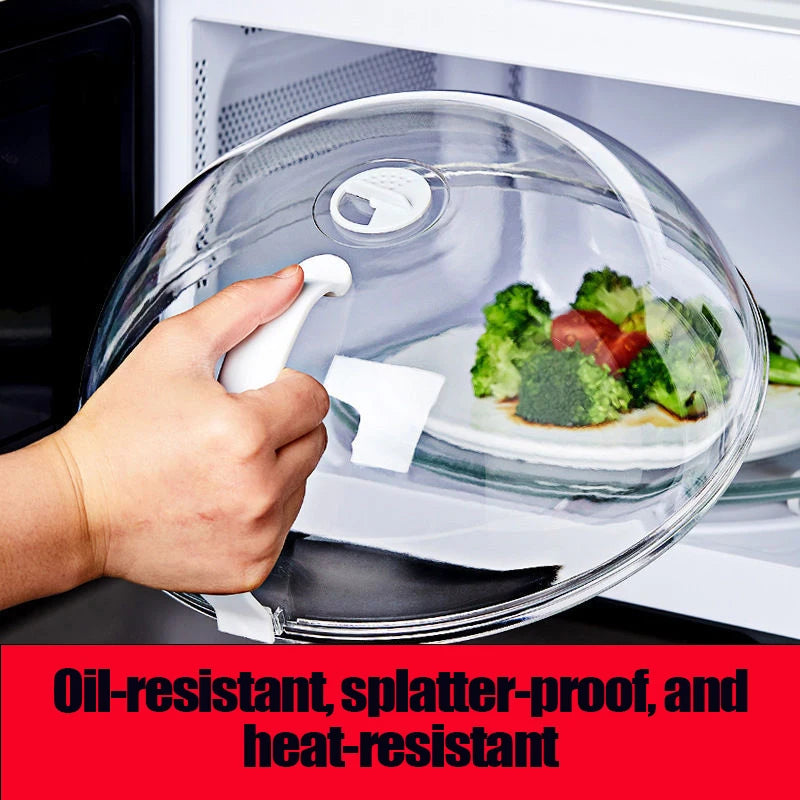Splash Microwave Cover High Temperature Resistant Microwave Guard Lid Transparent Food Heating Cover with Steam Vent and Handle Beauty World Shop