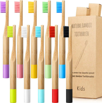 10pcs Round Handle Adult & Children Natural Eco Friendly Travel Tooth Teeth Brush Bamboo Toothbrush With Medium Hard Bristlesth Beauty World Shop