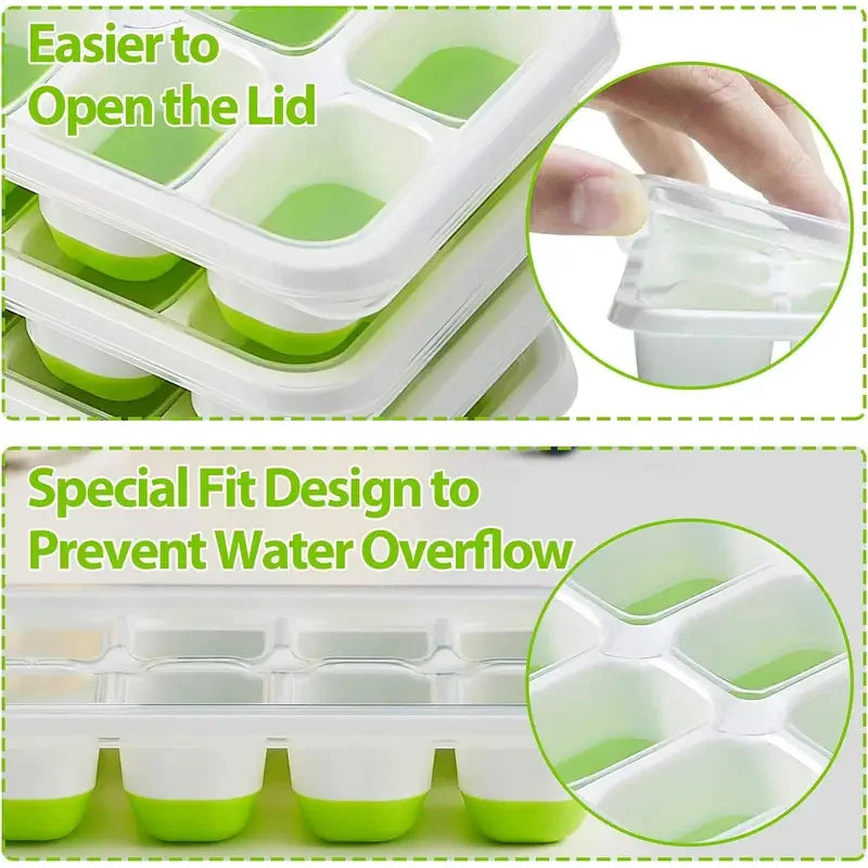 Ice Cube Tray Mold with Lid Silicone Square 14 Cube Easy Release Ice Cube Molds Summer Kitchen Bar DIY Iced Cocktail Freeze Tool Beauty World Shop