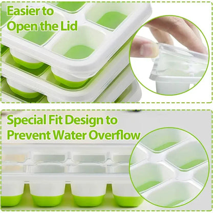 Ice Cube Tray Mold with Lid Silicone Square 14 Cube Easy Release Ice Cube Molds Summer Kitchen Bar DIY Iced Cocktail Freeze Tool Beauty World Shop
