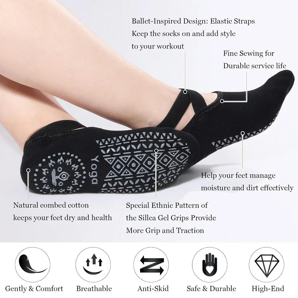 6 pairs, Pilates grab socks for women, yoga cute Barre anti slip exercise team, anti slip socks for exercise Beauty World Shop