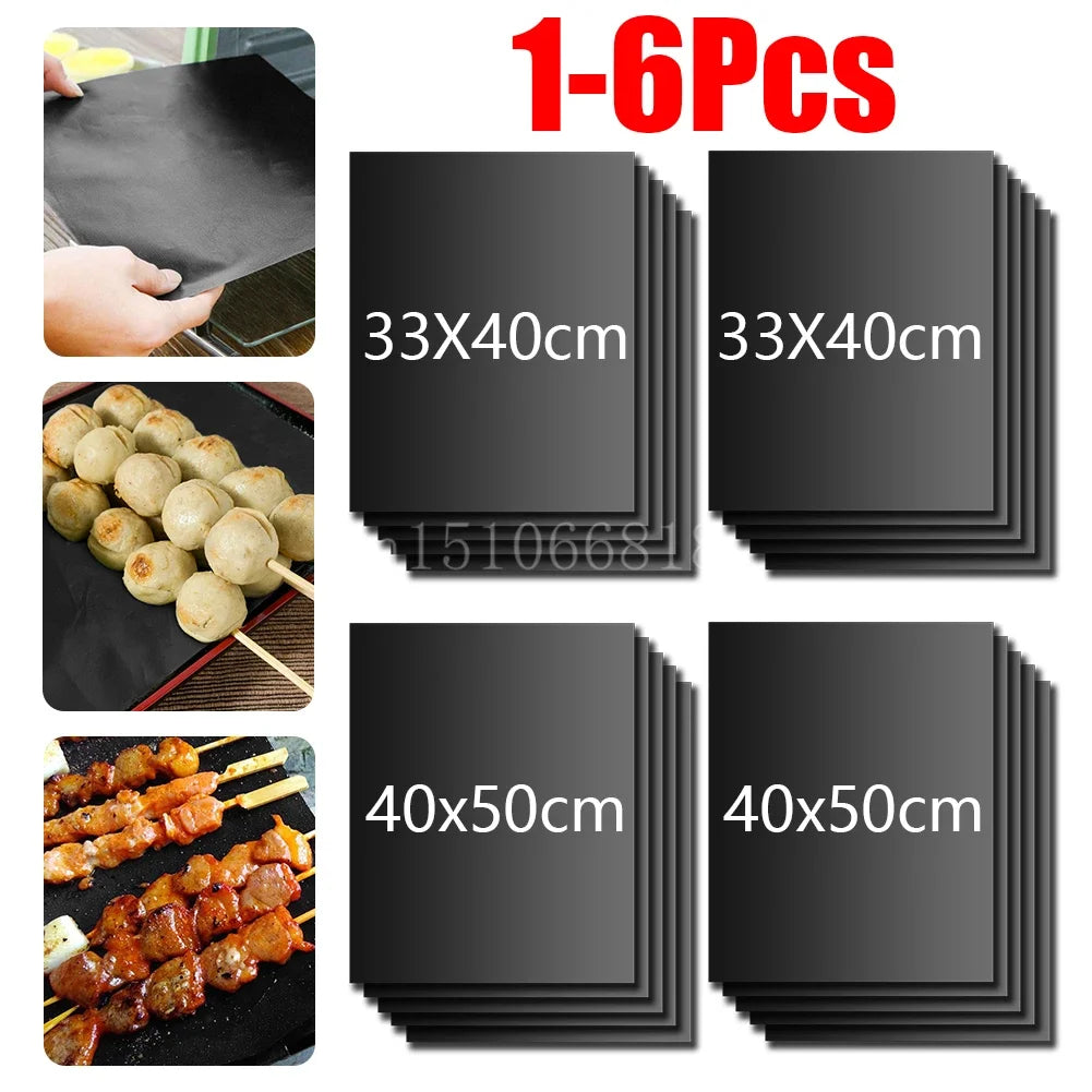1-6Pcs BBQ Grill Mat Non-stick Mat Heat Resistant Grill Mat Outdoor Baking Reusable Barbecue Party Mat 40x50cm 33x40cm Beauty World Shop