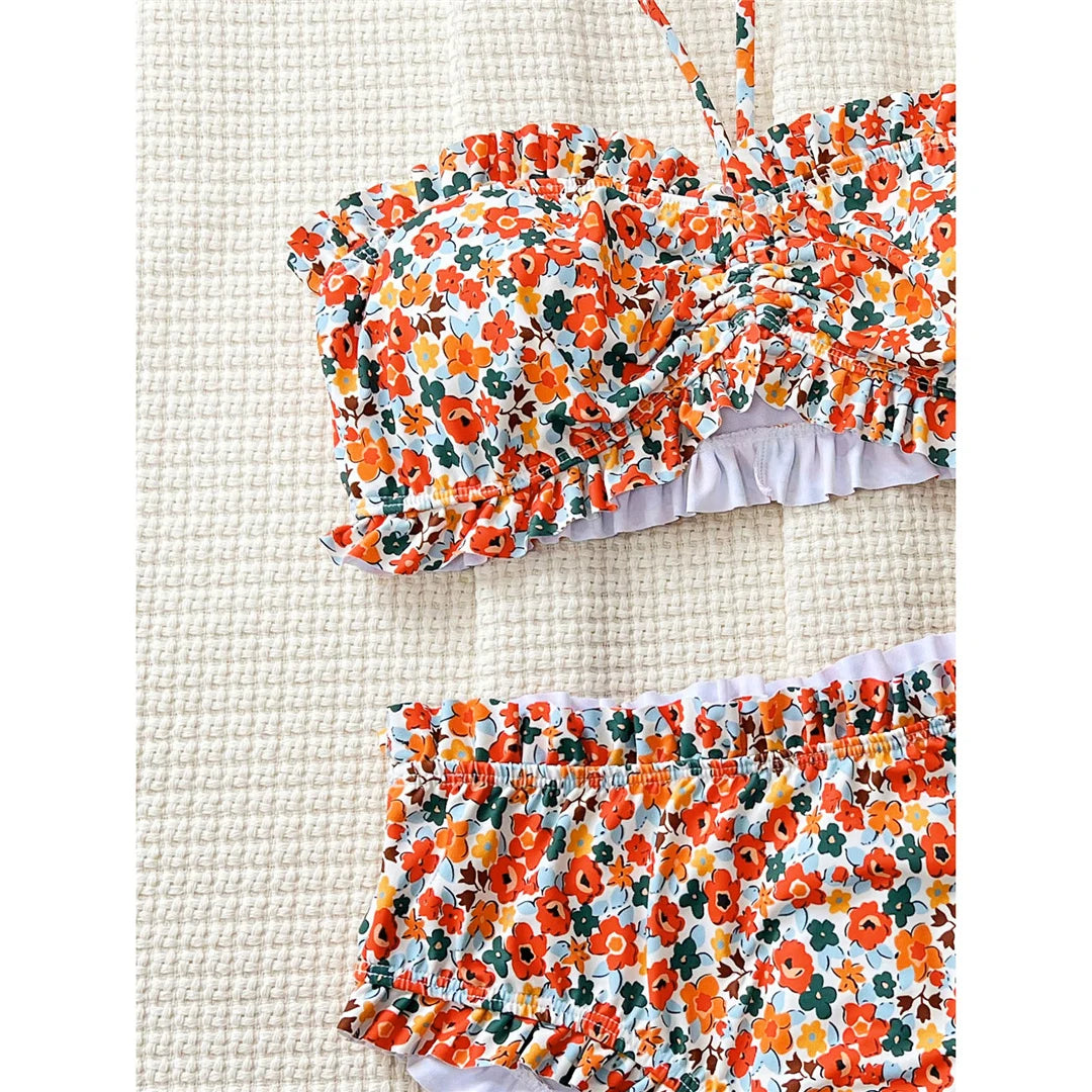 Flowers Printed Bandeau Female Swimsuit High Waist Bikini Women Swimwear Two-pieces Bikini set Bather Bathing Suit Swim V6613 Beauty World Shop