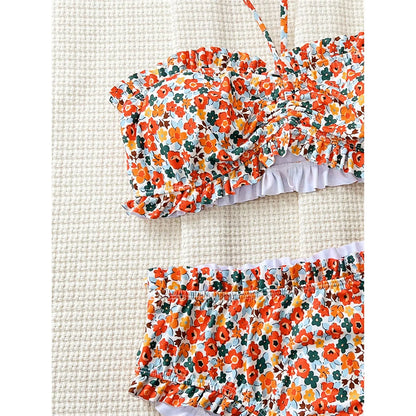 Flowers Printed Bandeau Female Swimsuit High Waist Bikini Women Swimwear Two-pieces Bikini set Bather Bathing Suit Swim V6613 Beauty World Shop
