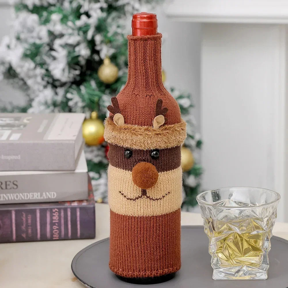 Christmas Wine Bottle Cover Set Santa Snowman Woven Wine Bottle Bags for Christmas Party Dinner Table Decorations New Year Gifts Beauty World Shop