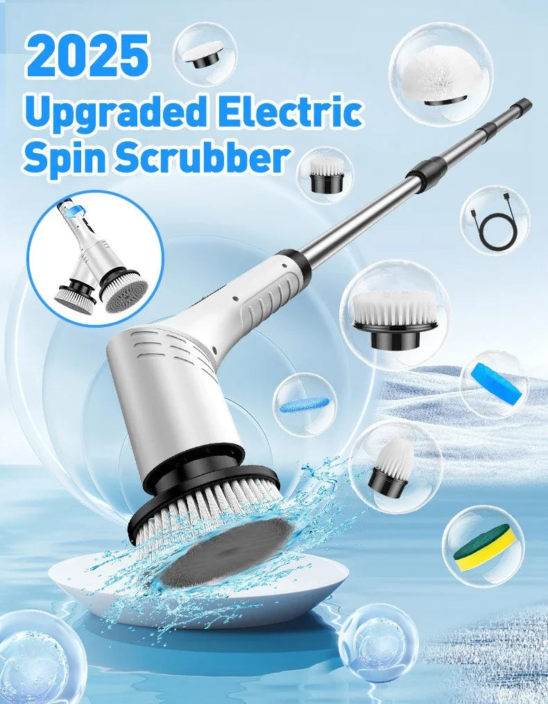 Multi-Purpose 9 in 1 Cordless Electric Power Scrubber Bathroom 8 Scrub Brush with Adjustable Extension Handle Shower Scrubber Beauty World Shop