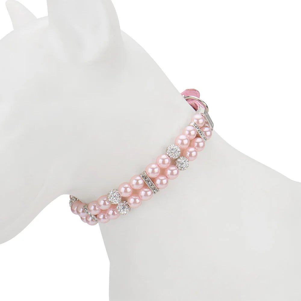 Pearl Pet Collar Artificial Pearls Rhinestone Dog Collar For Cat Necklace Wedding Party Pink Blue Green Beauty World Shop