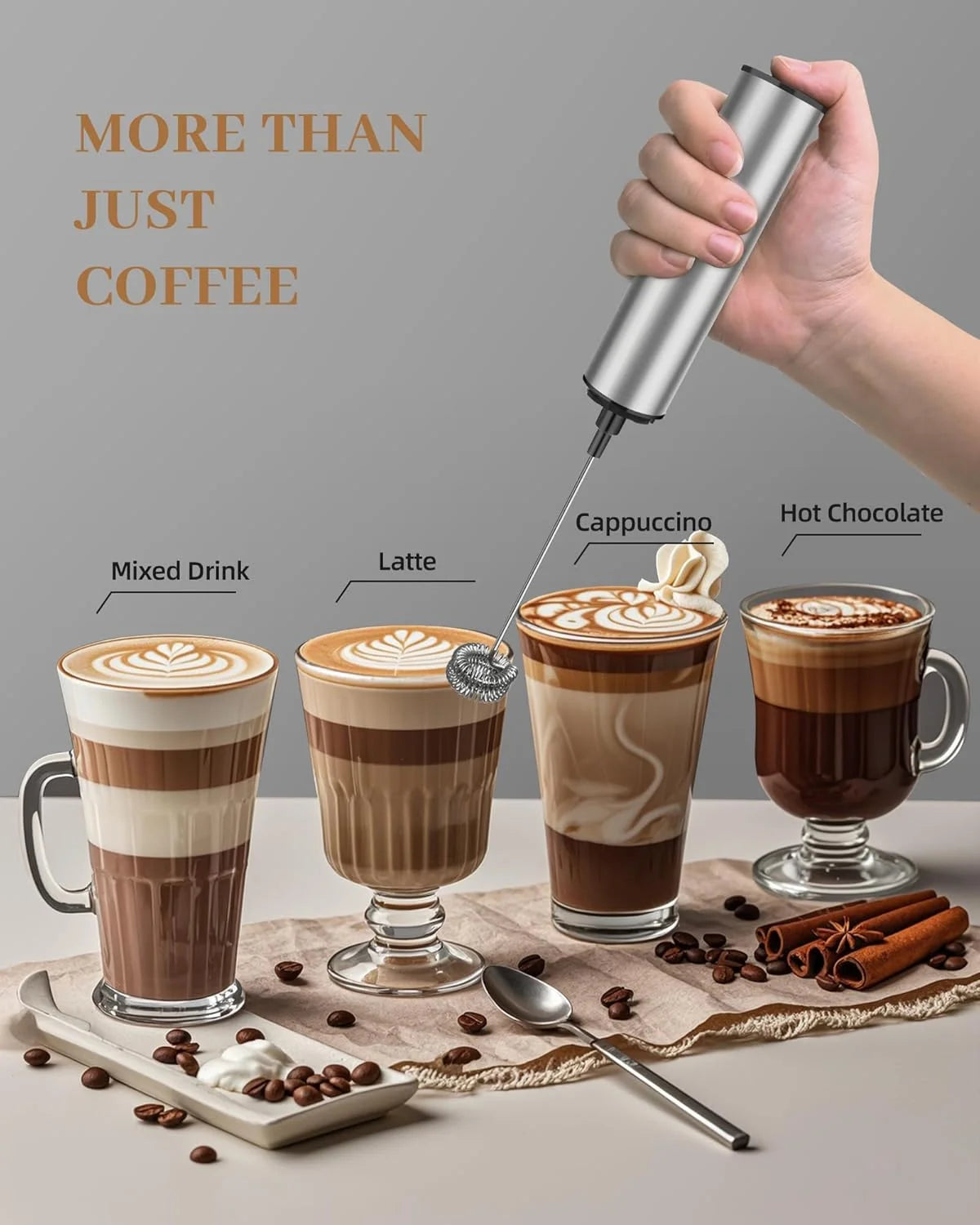 Rechargeable Stainless Steel Milk Frother 2 Speeds for Latte Cappuccino Espresso Home And Barista Use Beauty World Shop