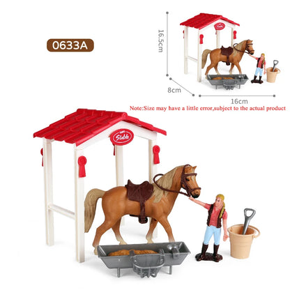 Oenux Farm Stable House Model Action Figures Emulational Horseman Horse Animals Playset Figurine Cute Educational Kids Toy Gift Beauty World Shop