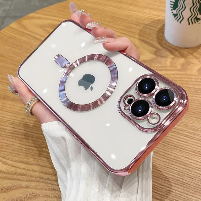 Plating Soft TPU Full Lens Protect Case for iPhone 13 14 12 11 15 Pro Max Plus Magsafe Magnetic Phone Case Wireless Charge Cover Beauty World Shop