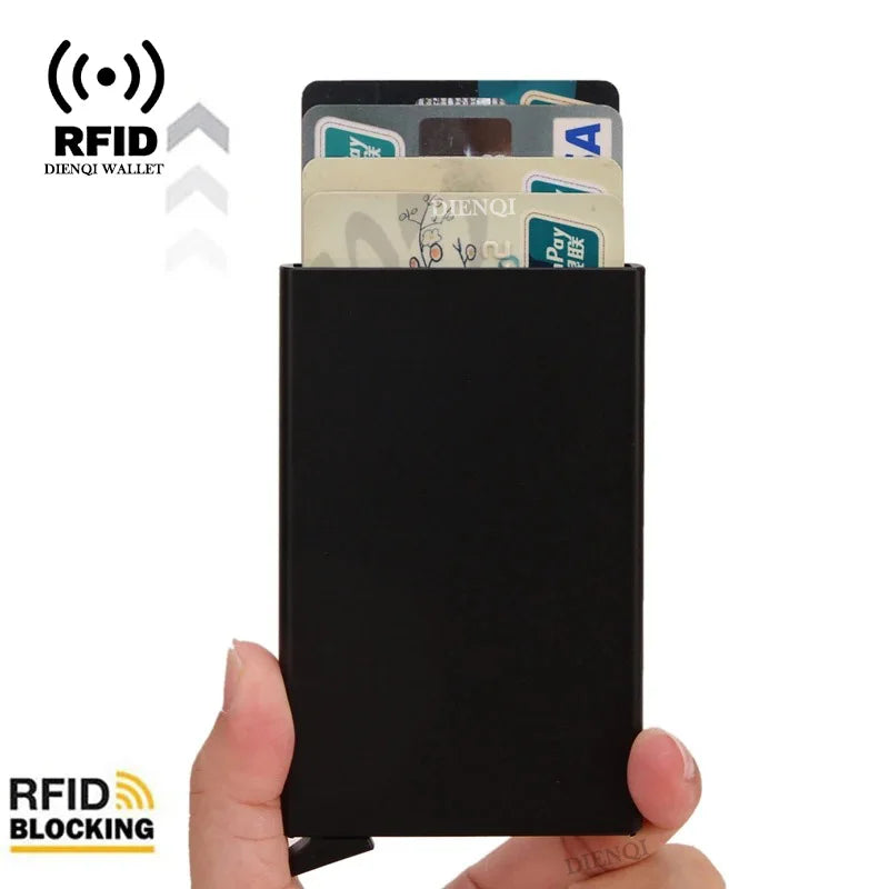 Rfid Credit Card Holder Metal Thin Slim Smart Wallet Men Women Wallets Pop Up Minimalist Small Black Purse Mini Walets for Men Beauty World Shop