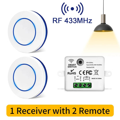 RF 433MHz Wireless Light Switch 220V 110V 10A Relay Controlle Mini Round Button Wall Panel Switch Remote Control For LED Lamp Beauty World Shop