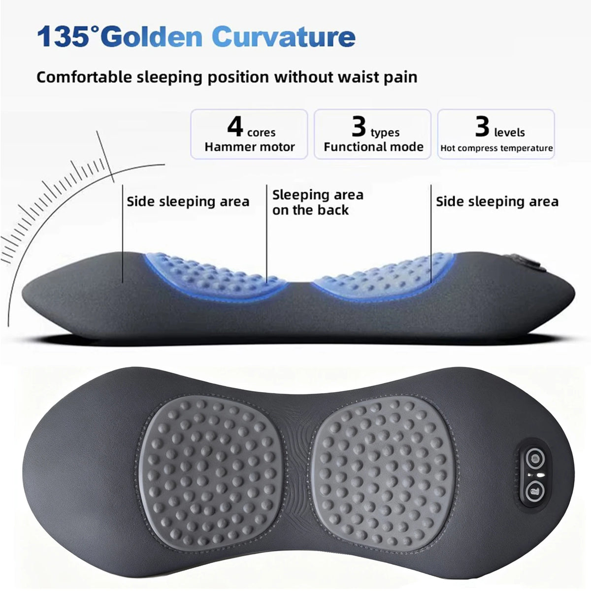 Heating Vibration Massage Pillow Electric Lumbar Support Pad Bed Sleeping Waist Protection Cushion Lying Flat Waist Pain Relief Beauty World Shop