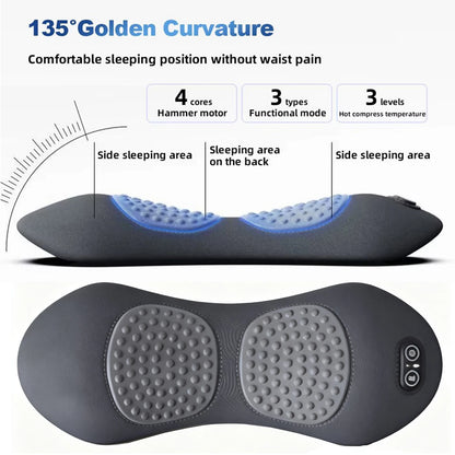 Heating Vibration Massage Pillow Electric Lumbar Support Pad Bed Sleeping Waist Protection Cushion Lying Flat Waist Pain Relief Beauty World Shop