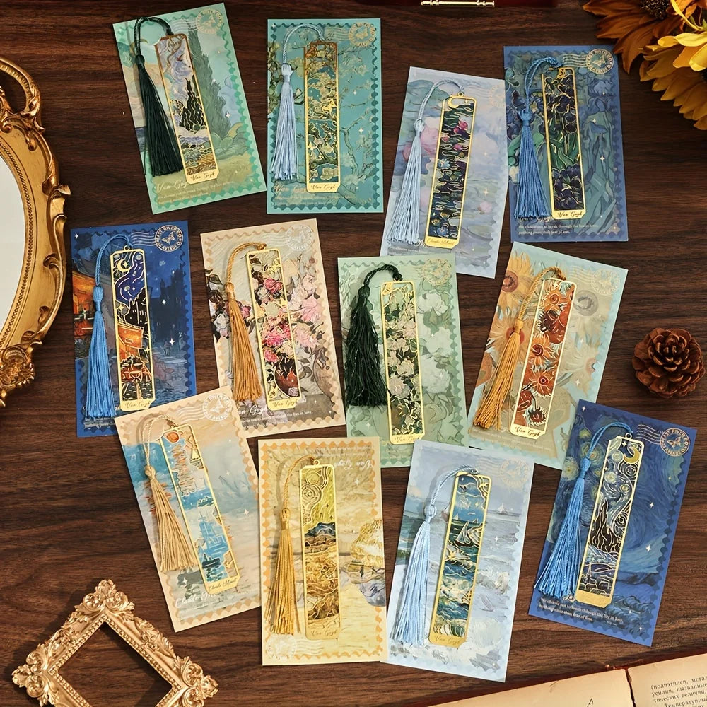 Vintage Oil Painting Metal Bookmarks - Hollow Hot Stamping Long Tassel Bookmarks - Stationery Gifts for Book Clubs, Book Lovers, Beauty World Shop