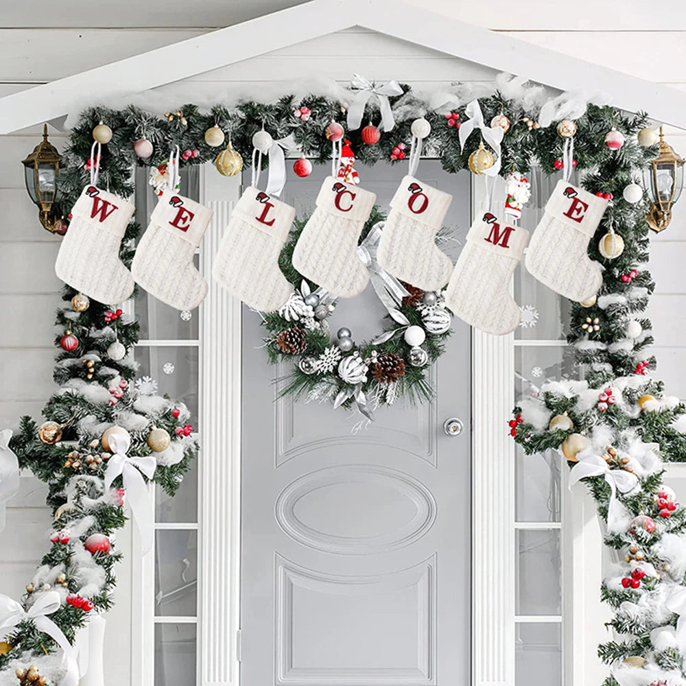 1PC A-Z Letter Hanging Christmas Stockings Knitted Socks  Christmas Tree Hanging for Family Party Decoration Beauty World Shop