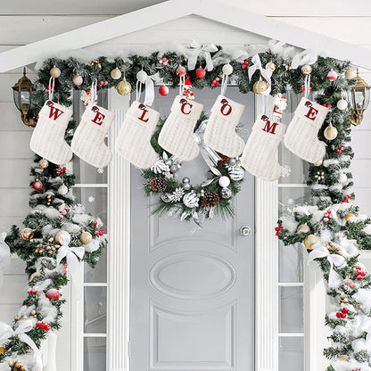 1PC A-Z Letter Hanging Christmas Stockings Knitted Socks  Christmas Tree Hanging for Family Party Decoration Beauty World Shop