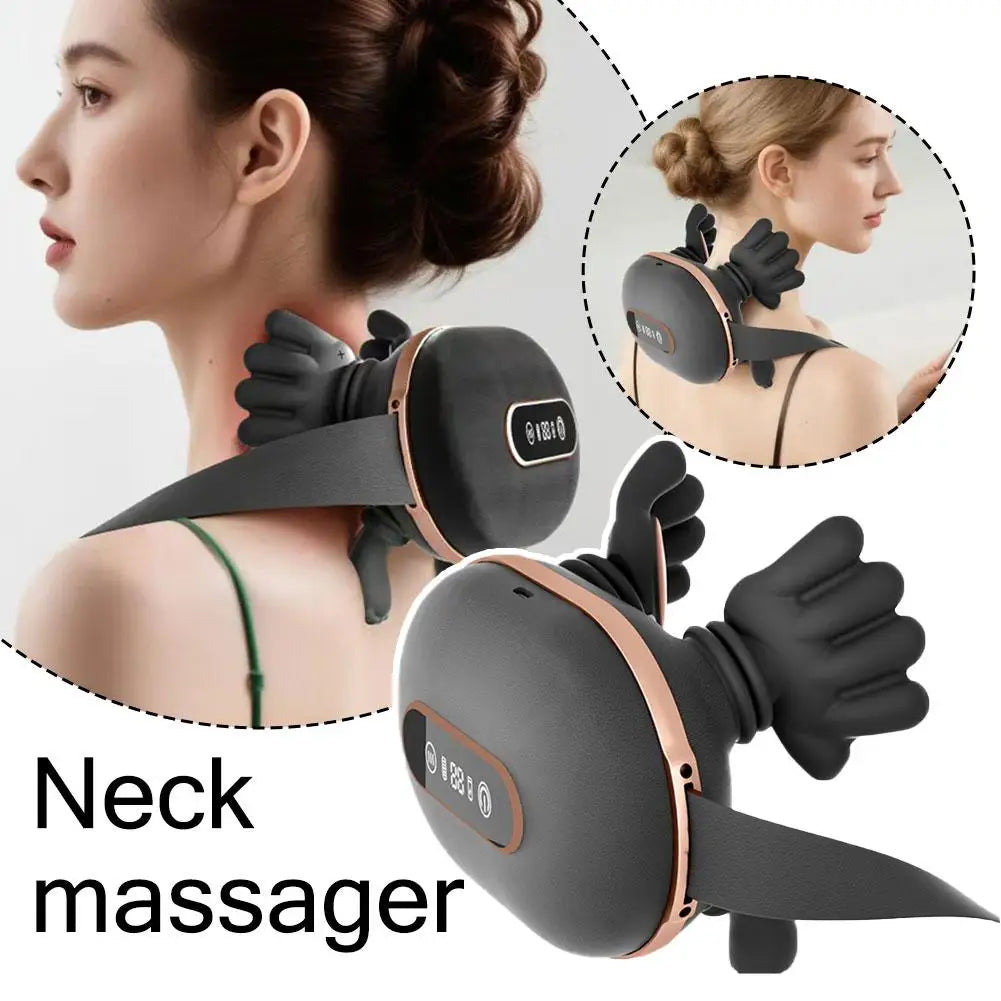 4D Kneading Neck Massager with Real Hand Feel Heated Compression 3 Levels Intensity Cordless for Home and Office Use
