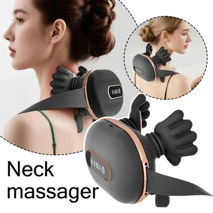 4D Kneading Neck Massager with Real Hand Feel Heated Compression 3 Levels Intensity Cordless for Home and Office Use