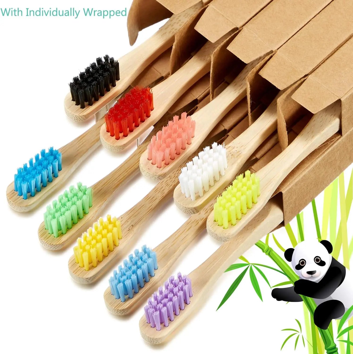 10pcs Round Handle Adult & Children Natural Eco Friendly Travel Tooth Teeth Brush Bamboo Toothbrush With Medium Hard Bristlesth Beauty World Shop