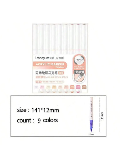 Languo 9pcs/box Soft Brush Acrylic Marker Pen Set，DIY Hand Drawn,Paint Art Markers pens,Student Graffiti Acrylic Paint Pens,M720 Beauty World Shop
