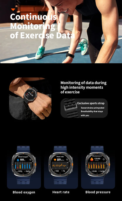 Smart Watch 8 Ultra 2025 Color Matching GPS Compass Smart Watch BT call NFC IP68 Waterproof 4GB Health monitoring Reduction 100% Beauty World Shop