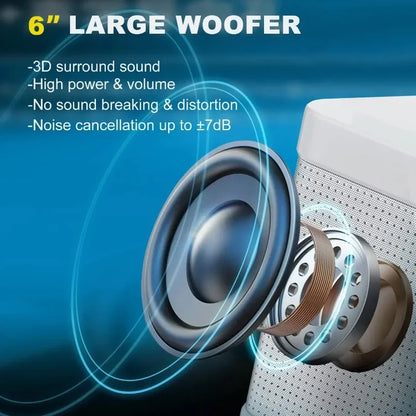 10W Powerful Wireless Portable Dual Microphone Bluetooth Sound Outdoor Family Party Karaoke Subwoofer Boom Box with 2 Microphone