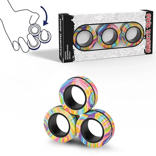 Magnetic Rings Fidget Toy Set Adult Fidget Magnets Spinner Rings Fidget Pack Great Gift for Adults Teens Kids (3PCS) Beauty Fashion