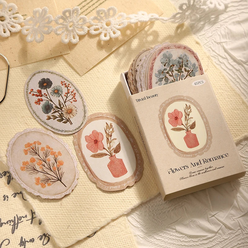 Mr. Paper 45pcs Serene Florals Sticker Pack - Boxed Flower Theme Collection, DIY Journal Collage Decor Set, Literary Stationery Beauty World Shop