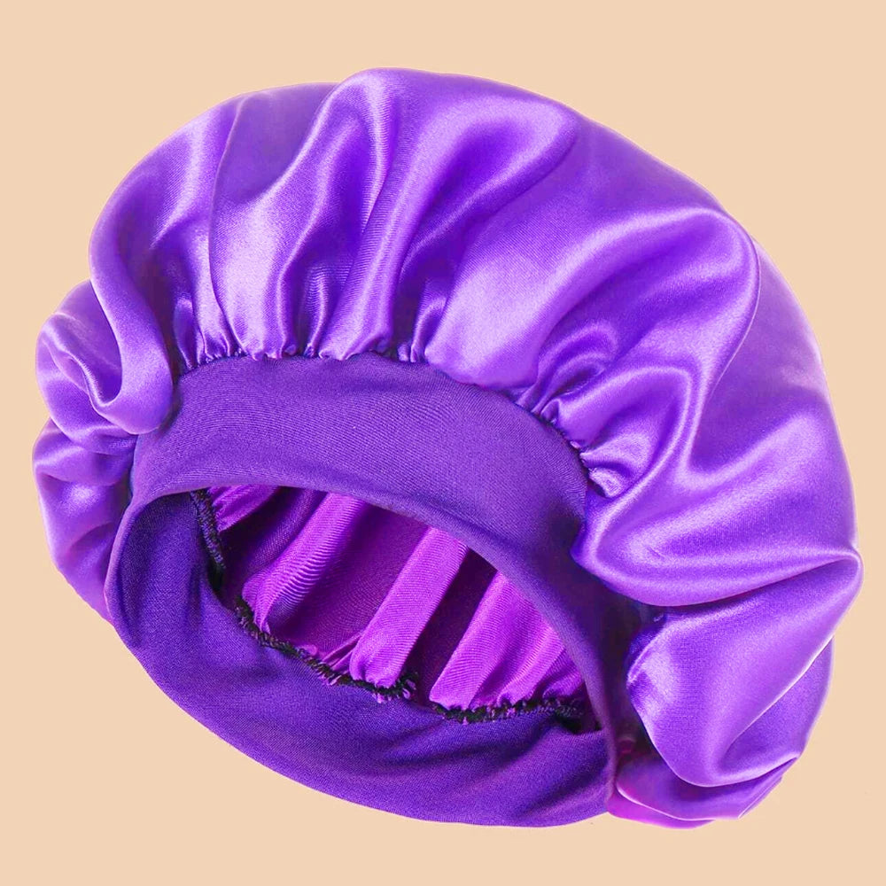 1pc Women's Solid Color Satin Wide-Brimmed Shower Cap, Suitable For Daily Use Silk Bonnet Satin Bonnet Beauty World Shop