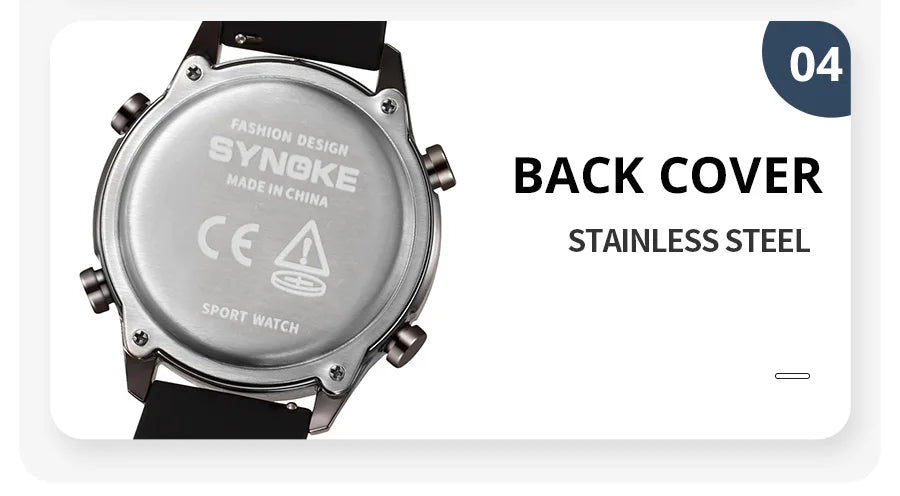 SYNOKE Men Outdoor Sports Multifunctional Waterproof Large Screen Display Luminous LED Digital For Men Fashion Silicon Watch Beauty World Shop