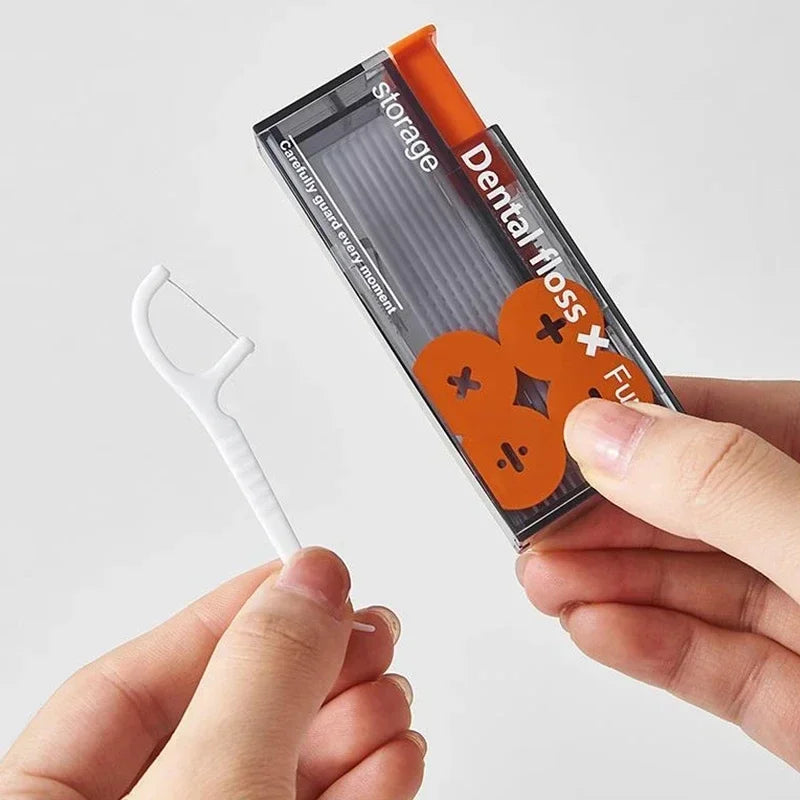 Portable Floss Dispenser Includes 10Pcs Floss Automatic Ejectable Floss Organiser Oral Care Press-on Disposable Flossing Sticks Beauty Fashion
