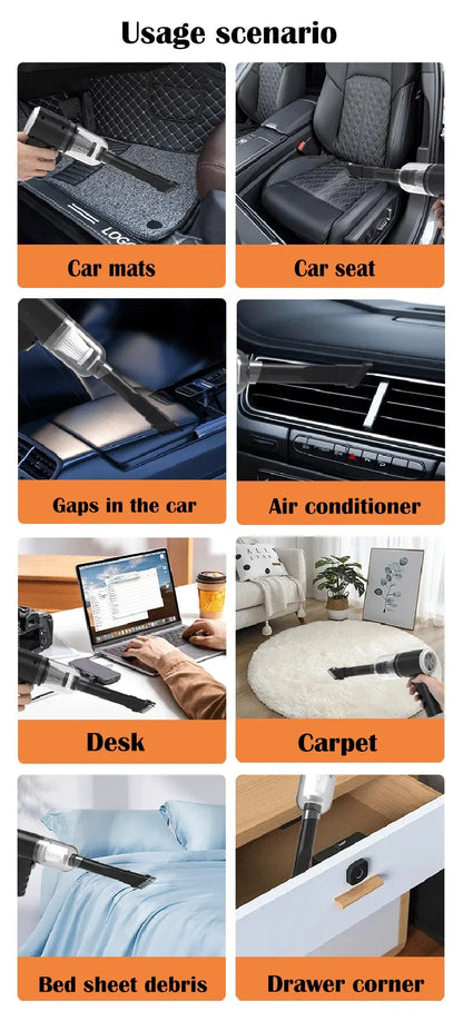9000Pa Wireless Car Vacuum Cleaner USB Charging 1200mAh Portable Cleaning Appliance Mini Wet and Dry Vacuum Cleaner Household Beauty World Shop