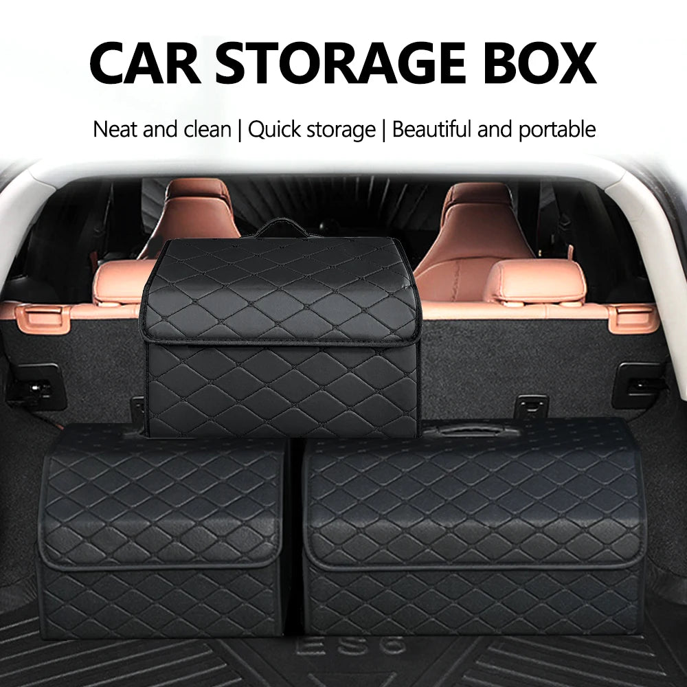 Car PU Leather Trunk Storage Box Portable Foldable Storage Car Multiuse Storage Car Trunk Bag Auto Storag Box Beauty World Shop
