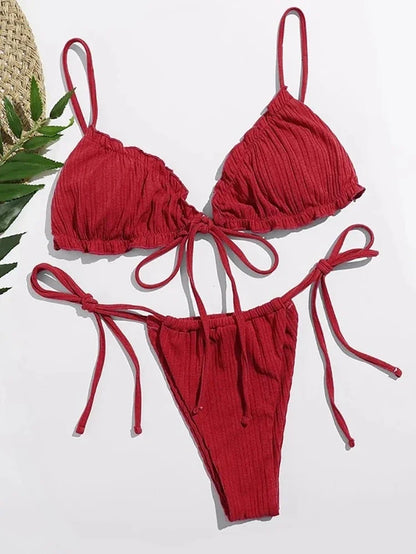 New 2025 Sexy Swimsuit Pit stripe Bikini Women Swimwear  Bathing Suits Push Up Biquinis Bandage Beachwear Solid Bikini Sets Beauty World Shop