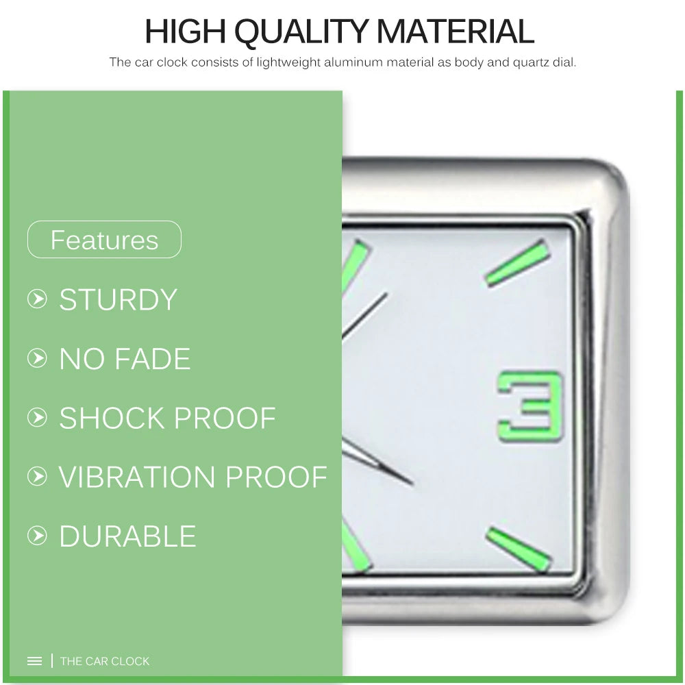Auto Fashion Square Watch Car Clock Interior Decoration Self-adhesive Electronic Vent Clip Watch Automobile Quartz Clock Beauty World Shop
