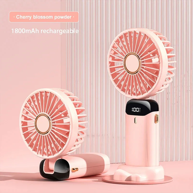 Handheld Mini Fan Foldable Portable Neck Hanging Fans 5 Speed USB Rechargeable Fan with Phone Stand and Display Screen 1800mAh Beauty World Shop