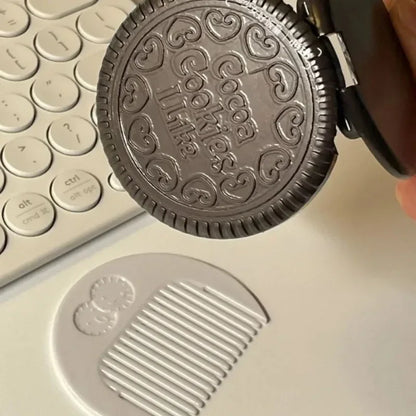 Chocolate Biscuit Round Folding Make Up Mirror Ins Kawai Outside Pocket Mirrors Women Small Cocoa Mirror with Combs Black Coffee Beauty World Shop