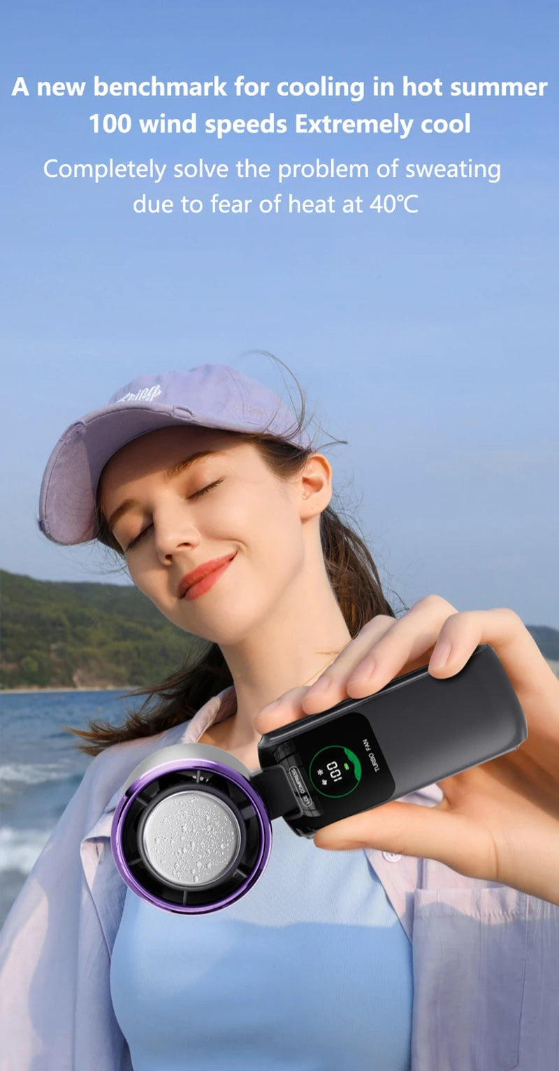 Portable Air Cooling Turbos Handheld Fan 100-Speed Adjustable Refrigeration Cooler 4000mAh LED Display USB Rechargeable