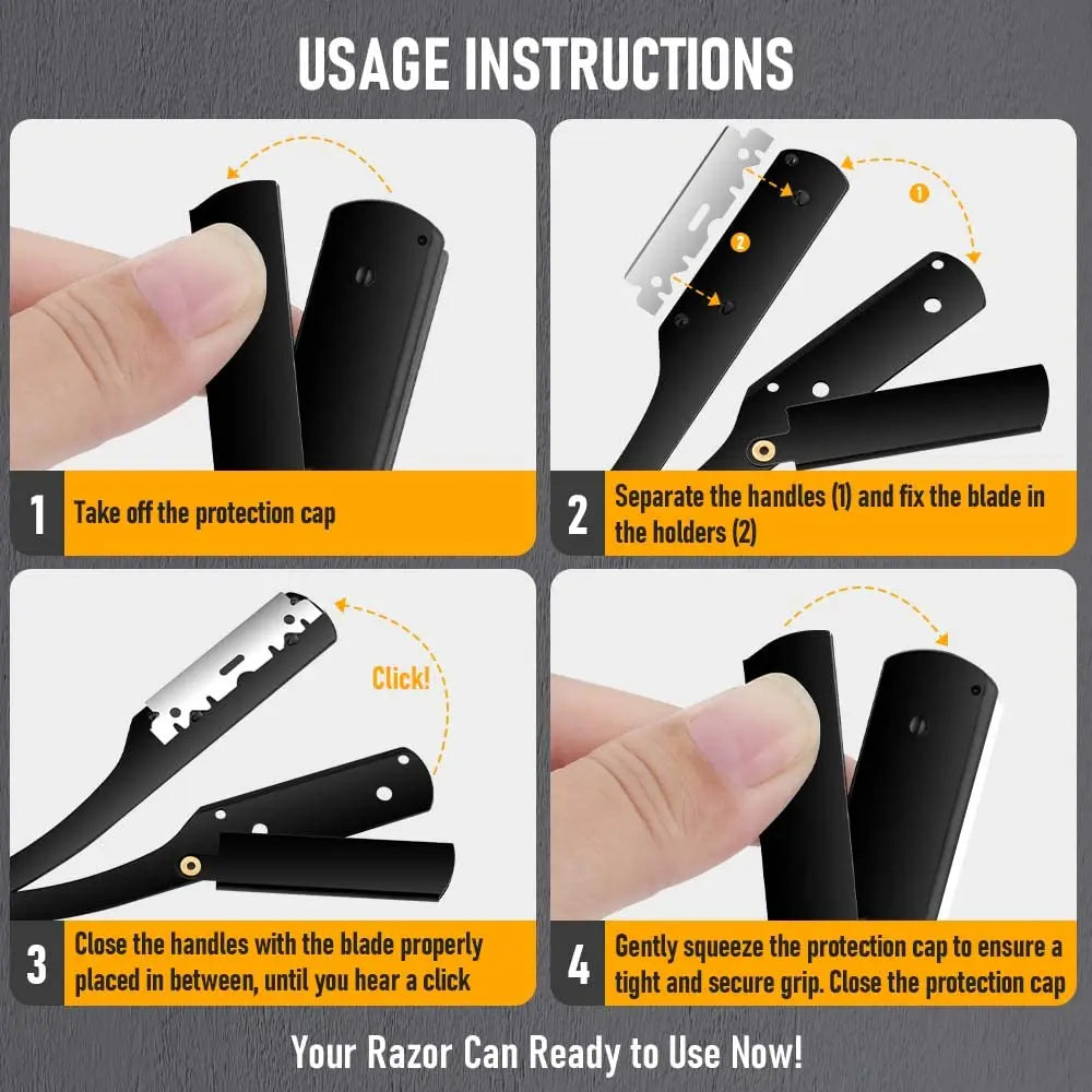 Men Shaving Barber Razor Black Classic Folding Shaving Knife Armpit Hair Pubic Hair Shaver Stainless Steel Straight Razor Holder Beauty World Shop