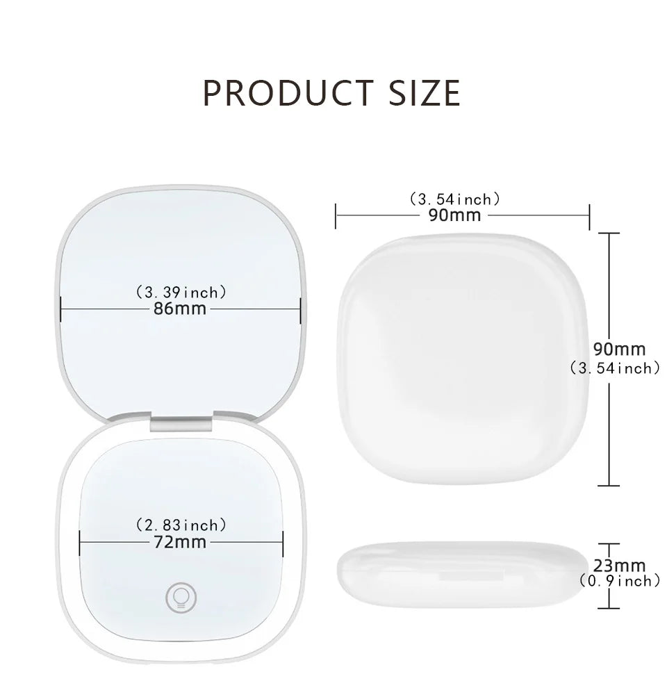 Mini Compact Foldable Pocket Hand Led Makeup Mirror With Led Light 5x/10x Magnification Rechargeable And Small Beauty World Shop