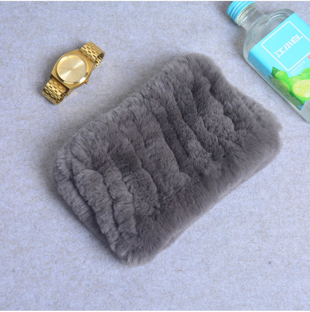 Women Handmade Stretch 100% Real Rabbit Fur Scarf Knit Genuine Rex Rabbit Fur Headbands Girls Natural Rabbit Fur Ring Scarves Beauty World Shop