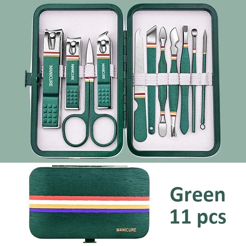 Ouriner 6-18Pcs Portable Manicure Sets Pedicure Kits Bright Black Nail Clipper Set Personal Care Tools Eyebrow Scissors Beauty World Shop