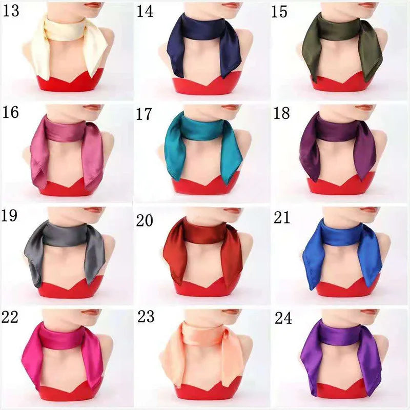 Women New Plain Satin Solid Color 60x60cm Square Scarf Girl Simulation Silk Performance Small Scarves Best Party Gift Beauty World Shop