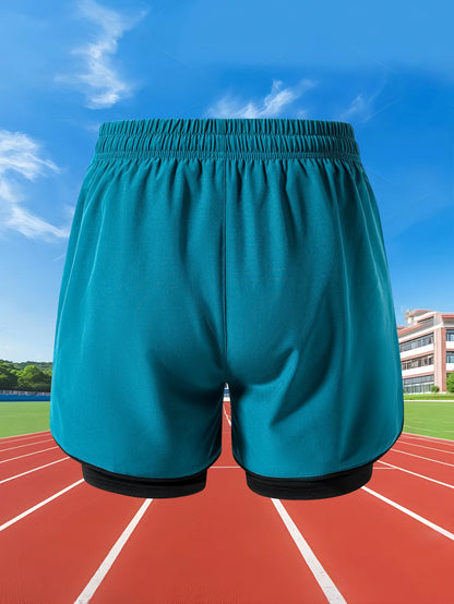 Summer Men Running Shorts Fitness Gym Training 2 in 1 Sports Shorts Quick Dry WorkoutJogging Double Deck Shorts