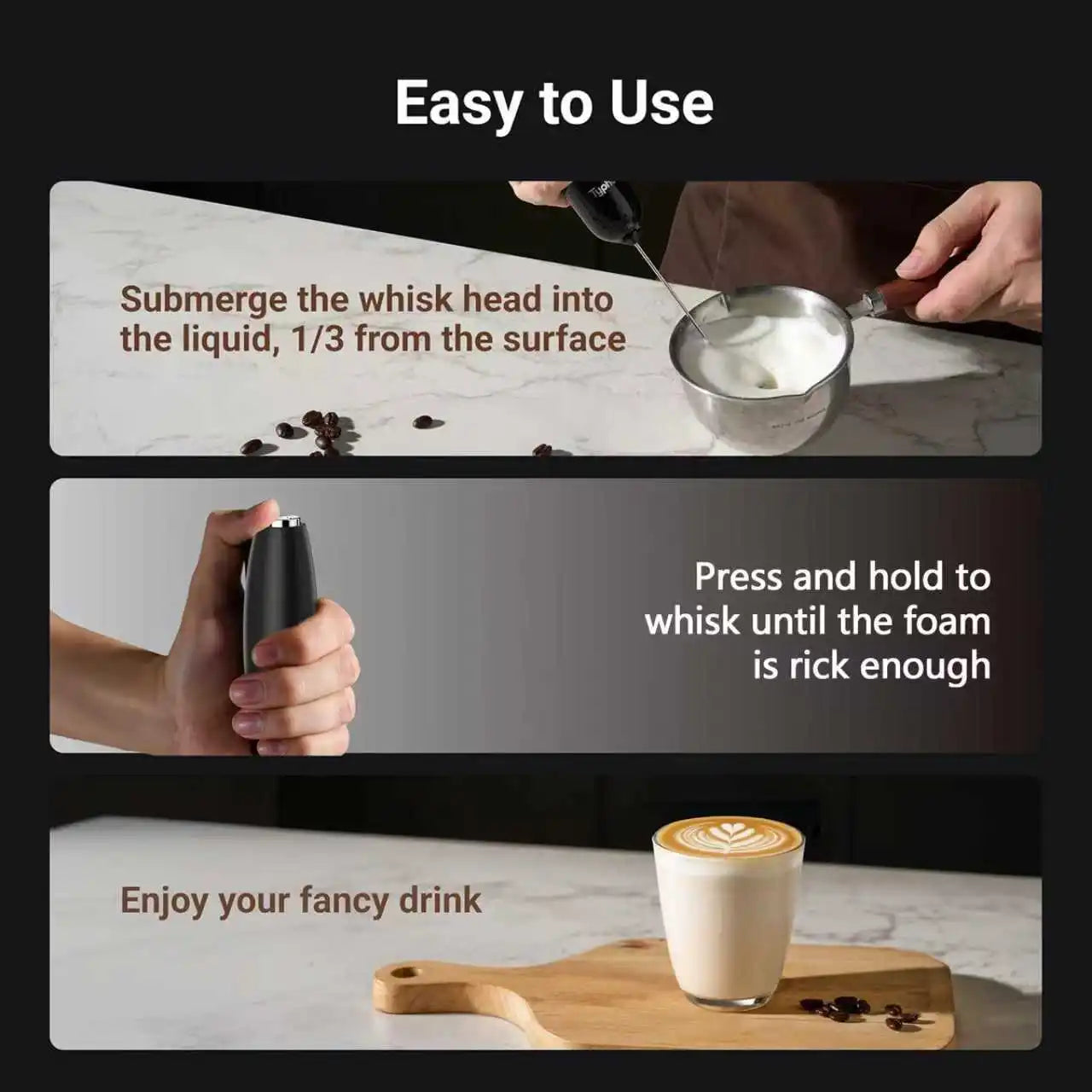 Kitchen Powerful Milk Frother Wand Handheld Battery Operated Drink Mixer for Coffee, Lattes, Cappuccino, Matcha Gift Idea Beauty World Shop