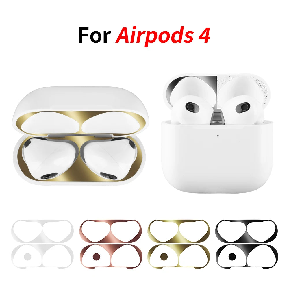 For AirPods 4 Sticker Earphone Case Metal Dustproof Scratch Resistant Sticker Cover For Airpods 4 4th 2024 Gen Protective Film